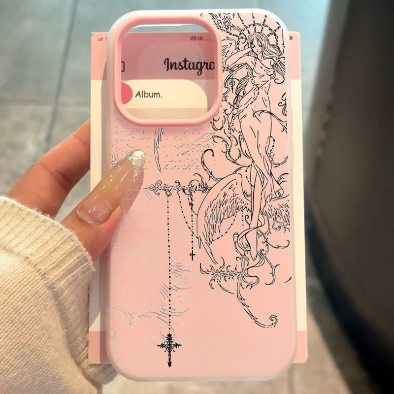 Samsung Galaxy S24 - Gothic Style Angel Cross Line Drawing