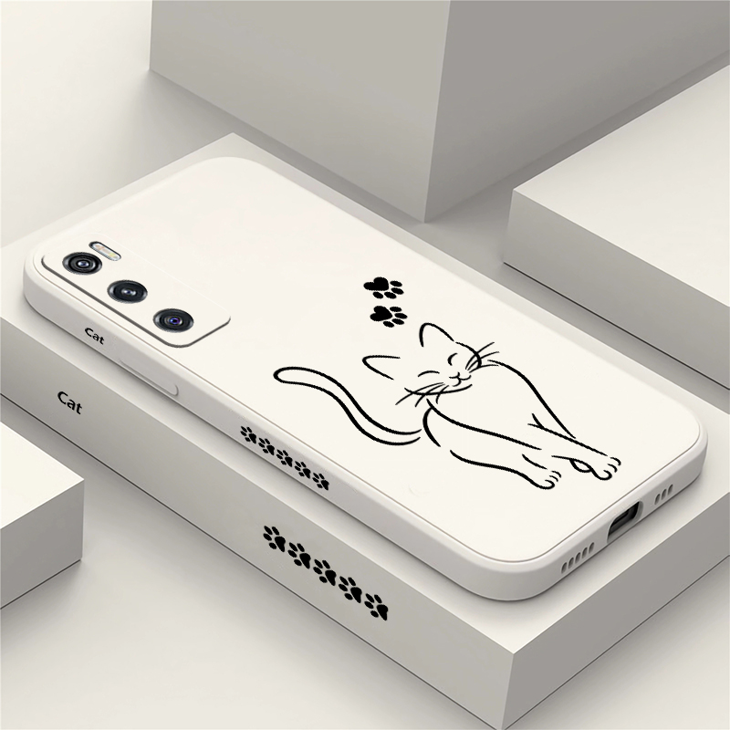 Cute Cat Line Black Phone Case - Vivo V40 评论和价格